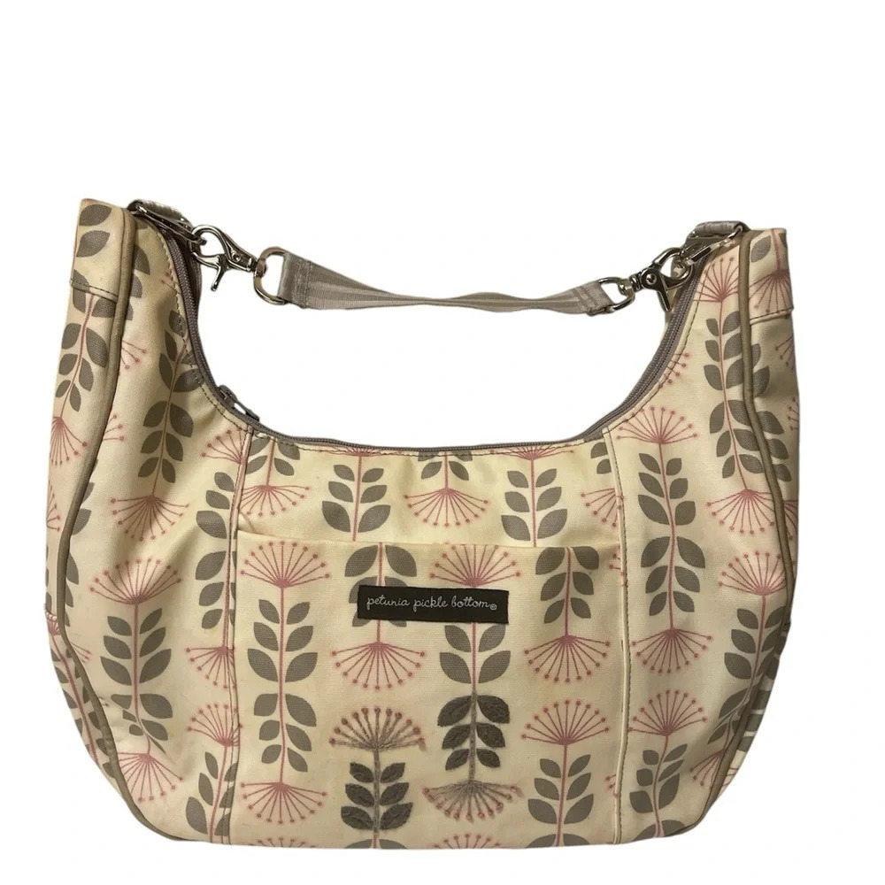 PETUNIA PICKLE BOTTOM Shoulder
Diaper Bag Green & cream Floral Big